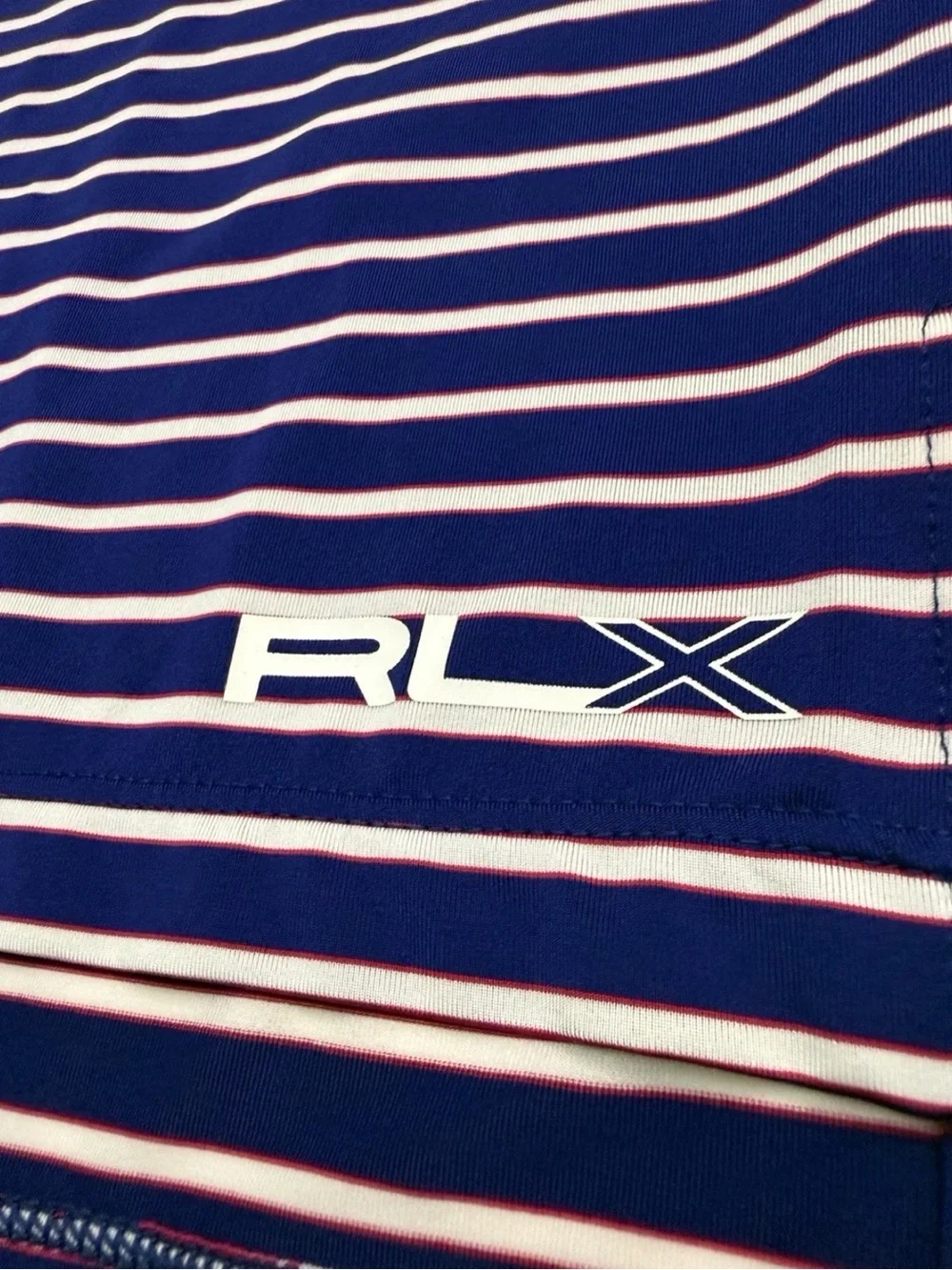 Men’s Ralph Lauren RLX Blue Striped Performance Golf Polo “Floridian” Logo